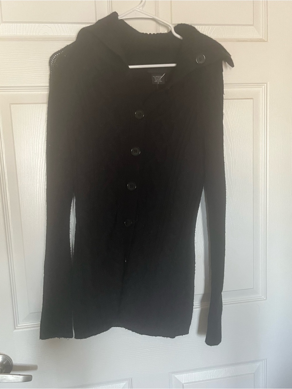 It's Our Time Black Knit Button Front Hooded Coat
